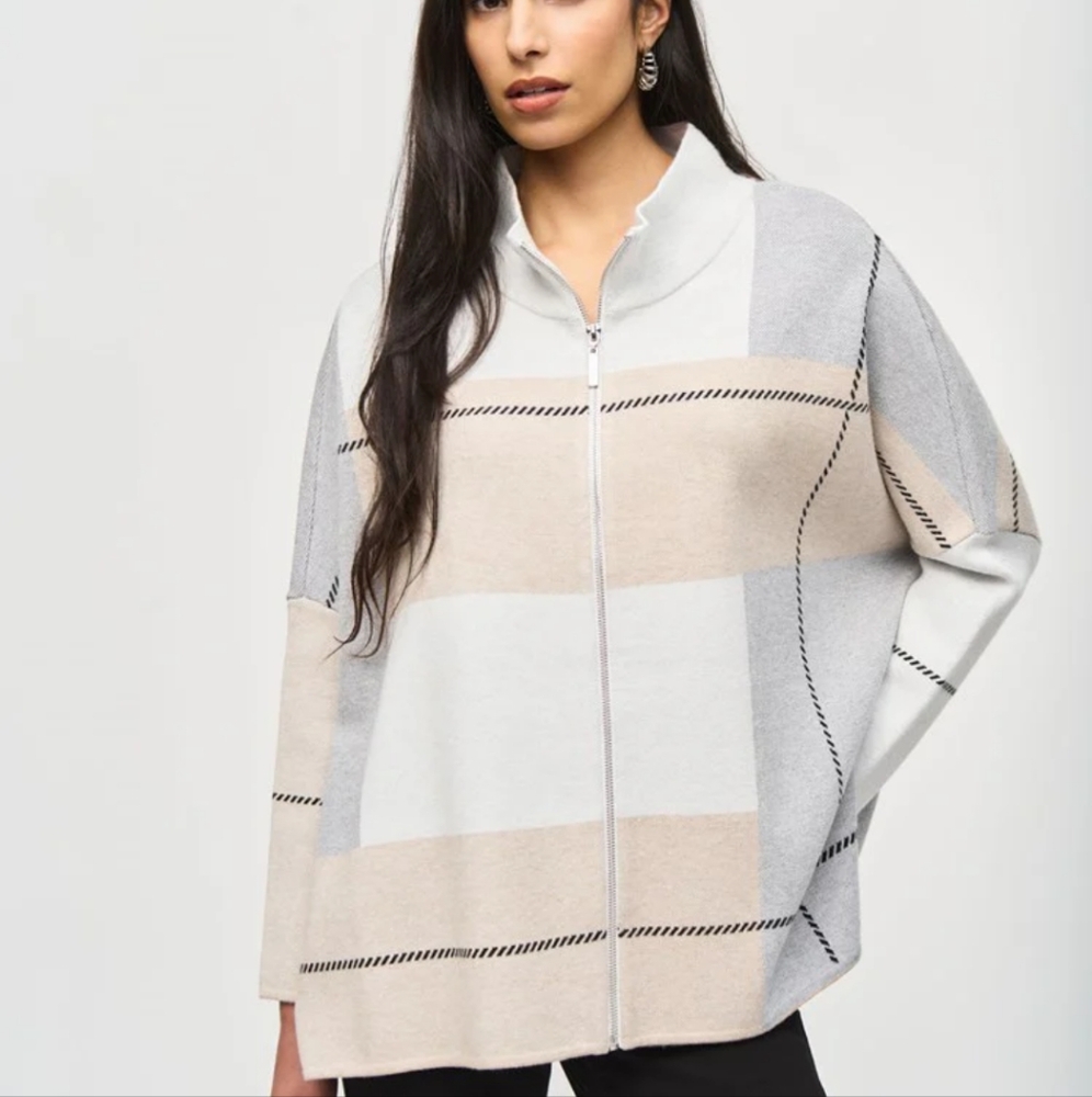 Joseph Ribkoff Women's Color Block Jacquard Knit Cover Up Full Zip Size OS